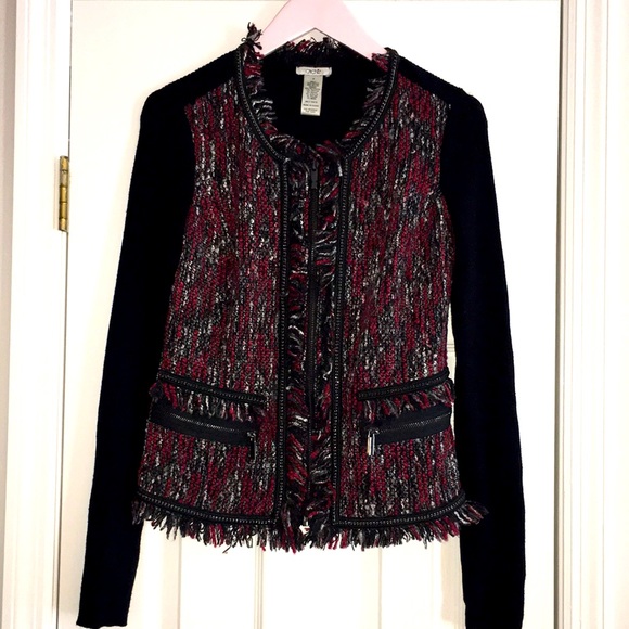 Cache, Blk/Red, Zip Up Sweater, Size Med. - Picture 2 of 9